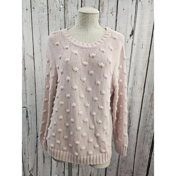 ALK Women's L Vince‎ Camuto Cotton Popcorn Sweater Light Pink Knit Pullover EUC - Picture 2 of 9